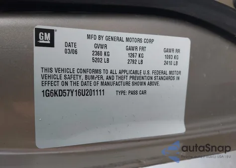 2006 Cadillac Dts Standard z USA, uszkodzony, nr VIN 1G6KD57Y16U201111